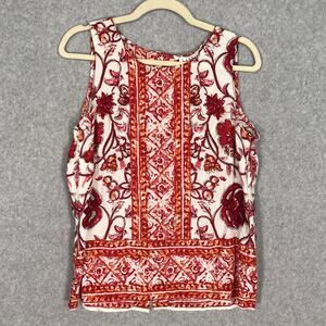 Nicole Miller Blouse Womens XS Red‎ Tank Top Floral Button Boho Western Cottage